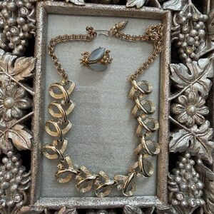 Vintage Gold Tone w/Rhinestone Necklace & Vintage Blue Wings & Gold Tone Beetle